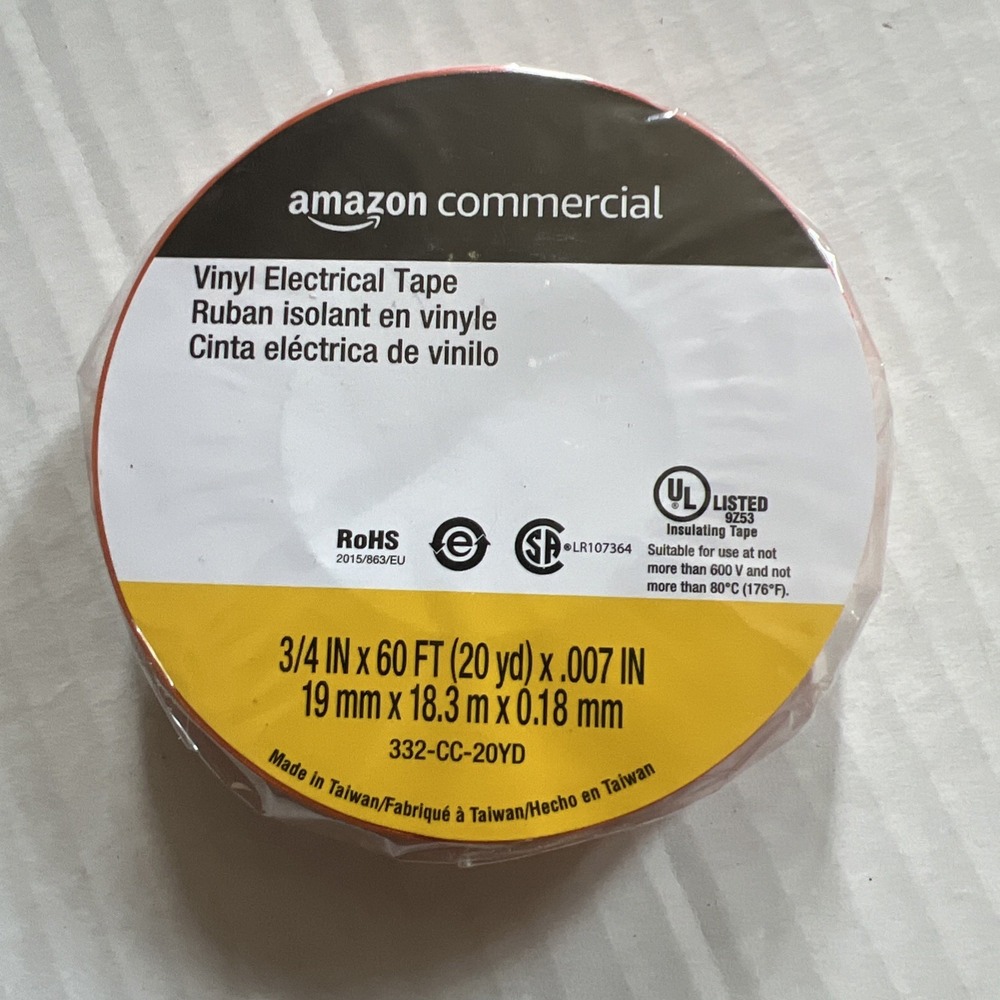 AmazonCommercialVinyl Electrical Tape color coding, 3/4 in x 60 ft Orange 20yrds